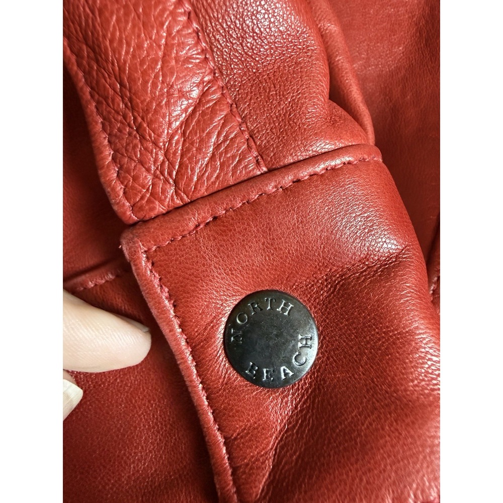 David Hayes Red Leather Shirt Jacket Snap Front Chest Pockets Mens XL - Picture 16 of 16